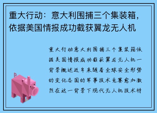 重大行动：意大利围捕三个集装箱，依据美国情报成功截获翼龙无人机